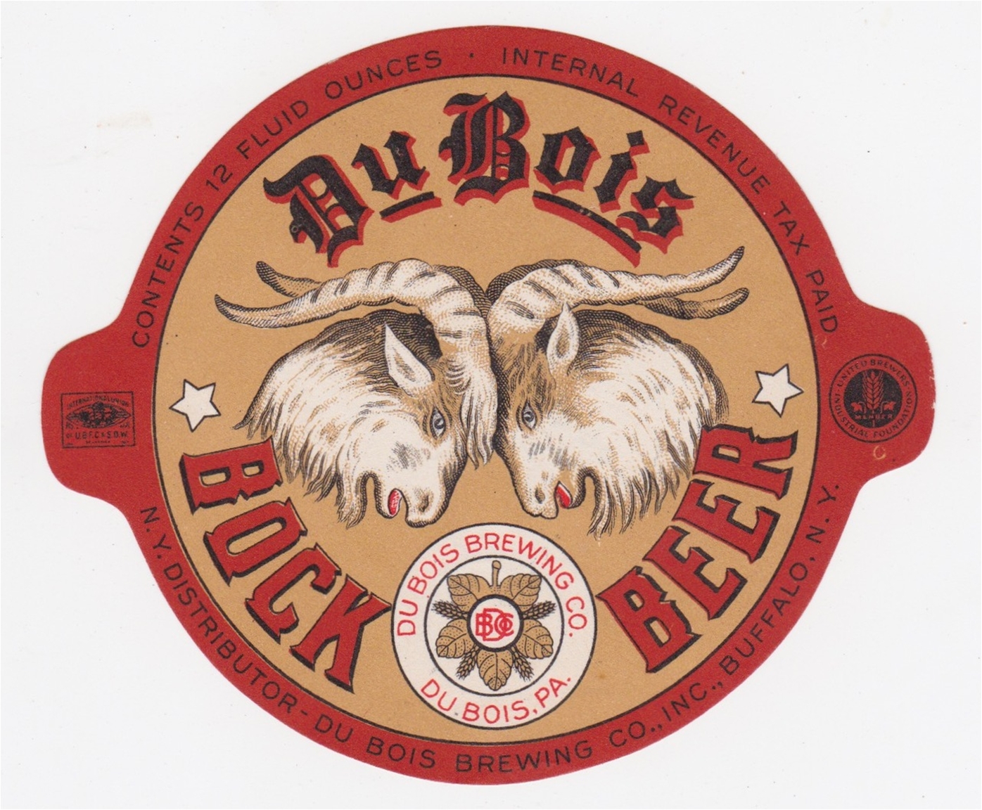 Du Bois Bock Beer 12 oz IRTP Beer Label