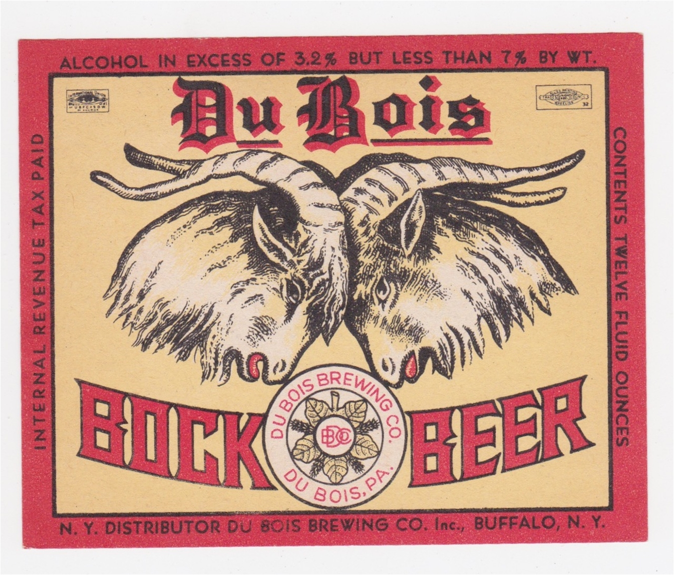 Du Bois Bock Beer IRTP Beer Label