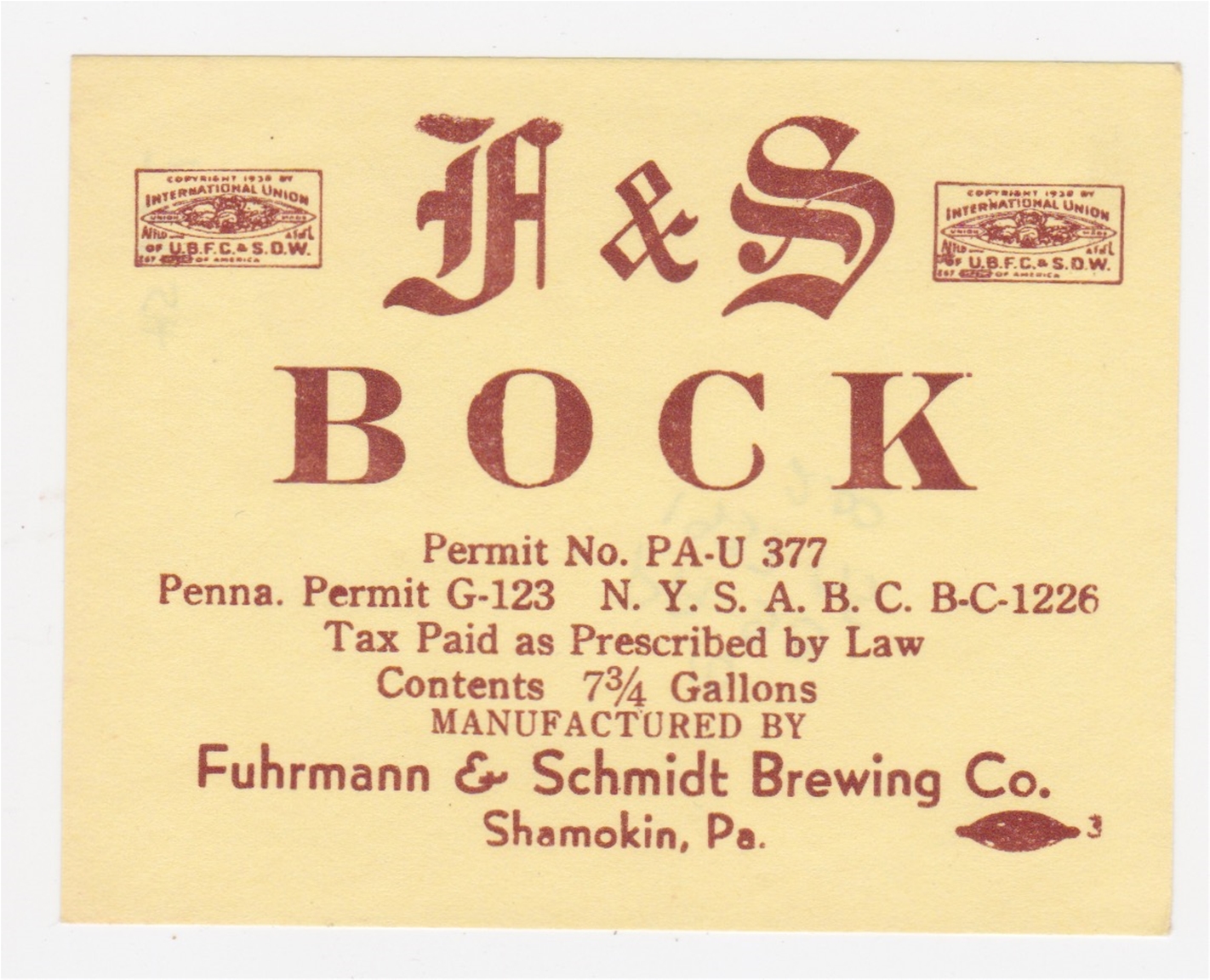 F&S 1/4 Keg Bock IRTP Label