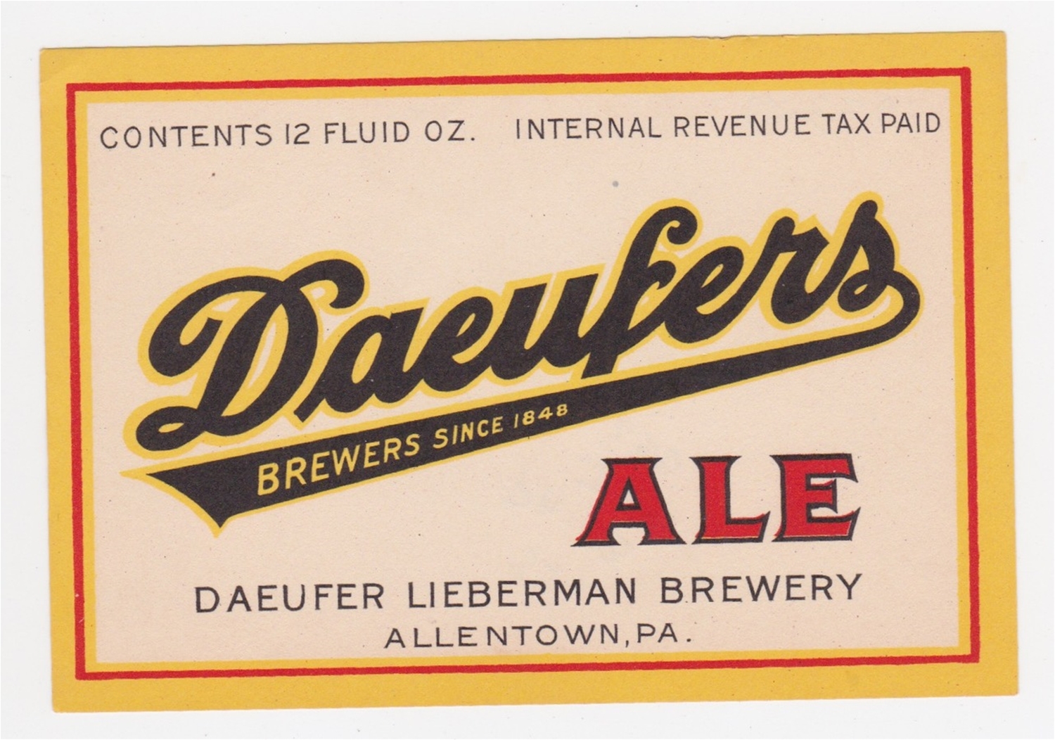 Daeufers Ale 12 oz IRTP Beer Label