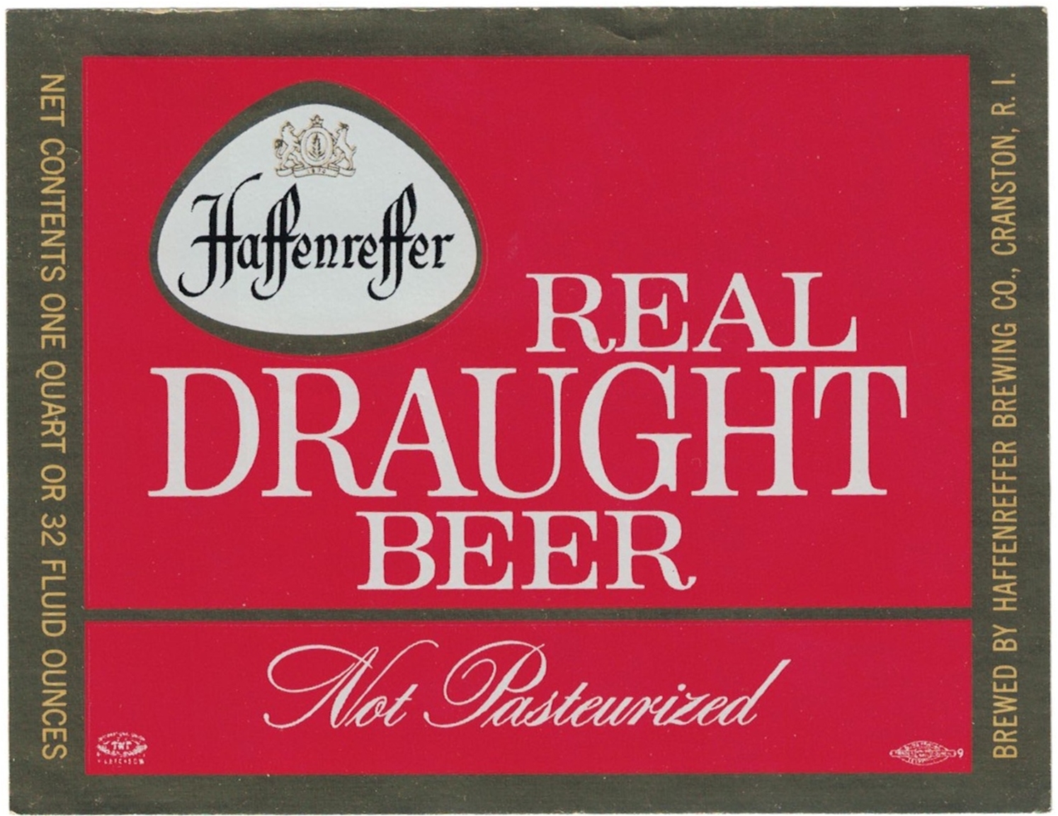 Haffenreffer Real Draught Beer Quart Label