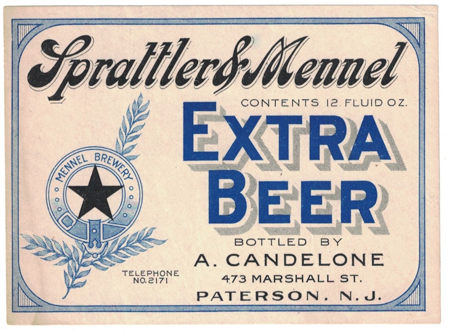 Sprattler & Mennel Extra Beer Label