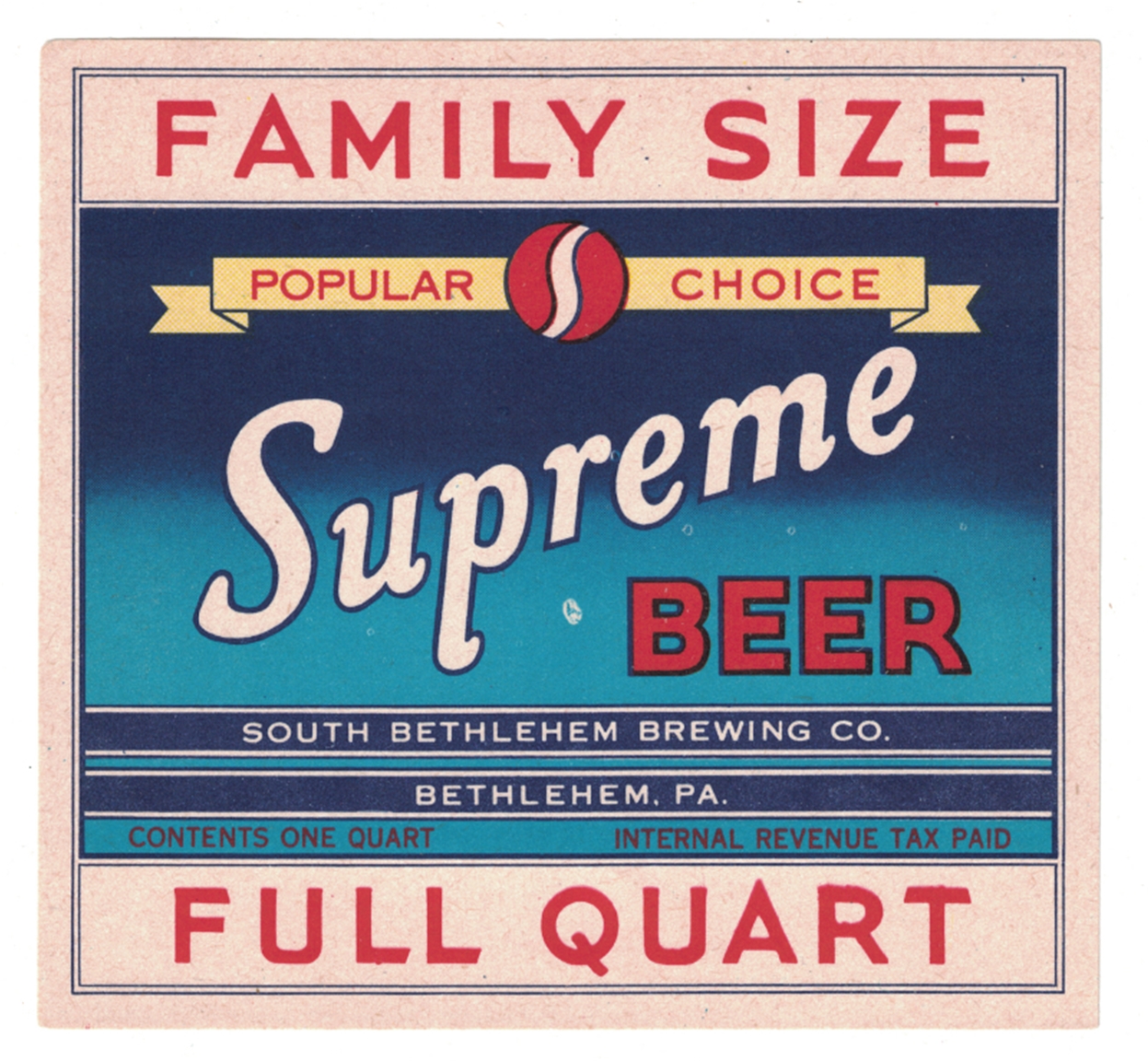 Supreme Beer Full Quart IRTP Label