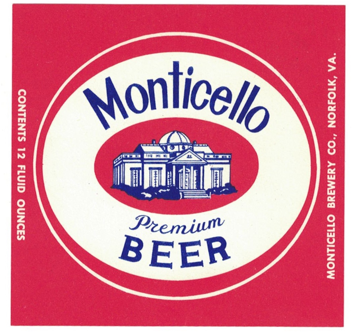 Monticello Premium Beer Label 