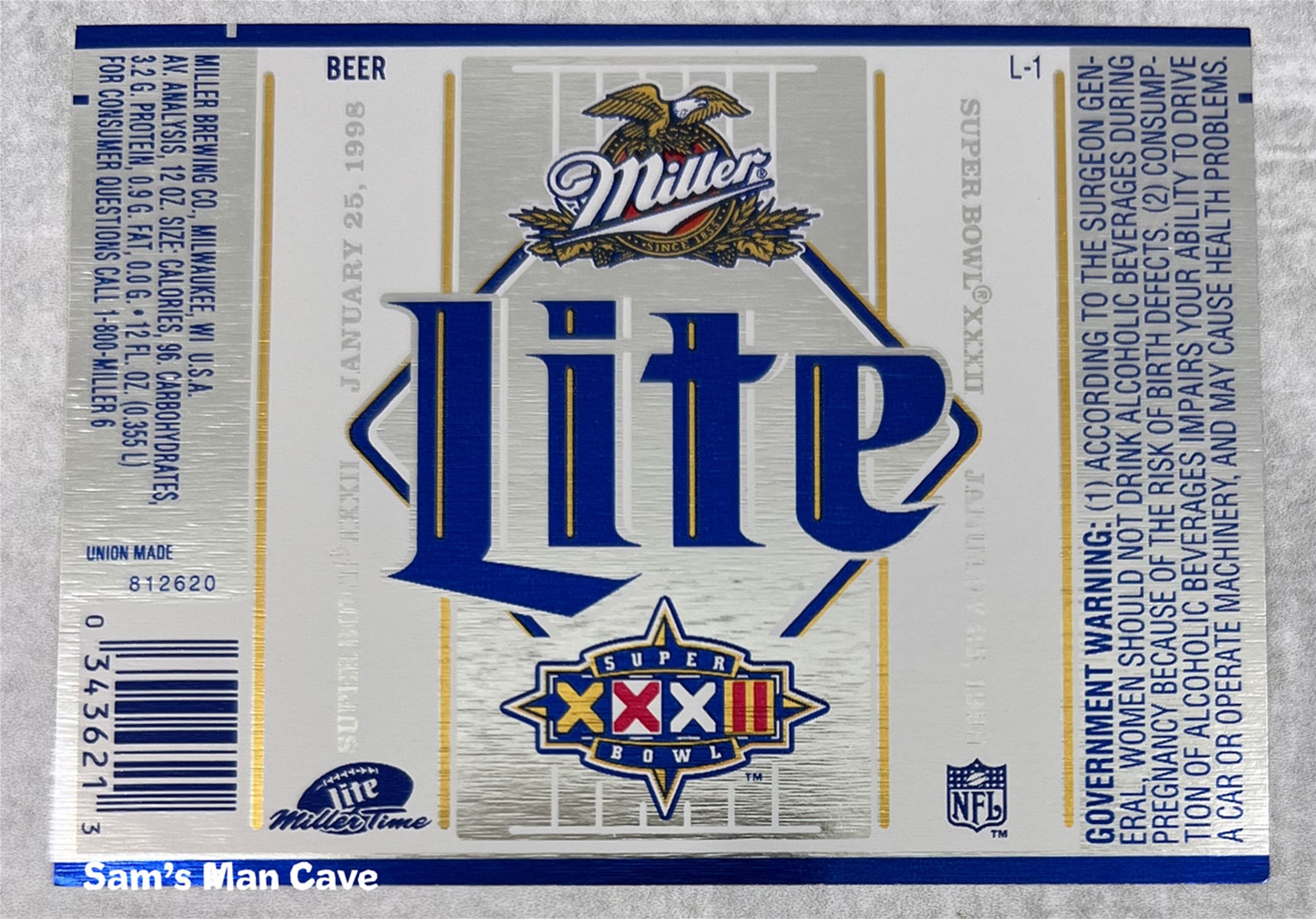 Miller Lite Super Bowl XXXII Beer Label