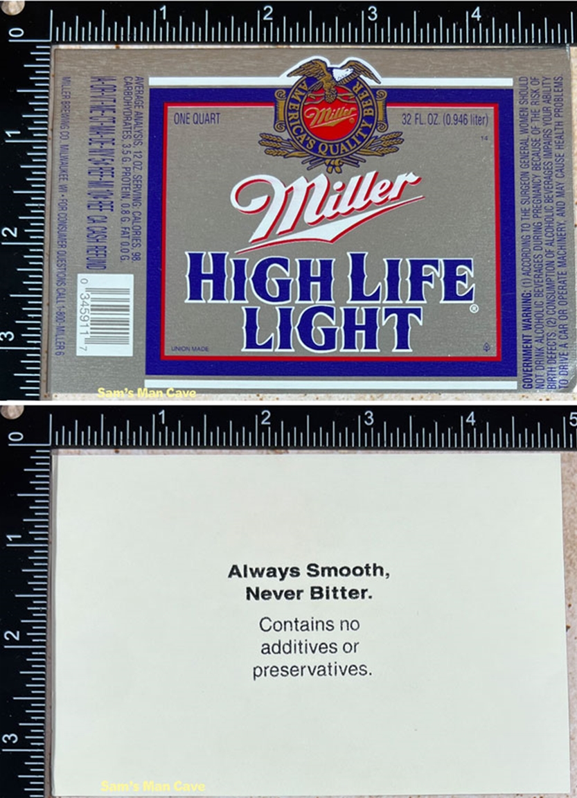 Miller High Life Light Beer Label