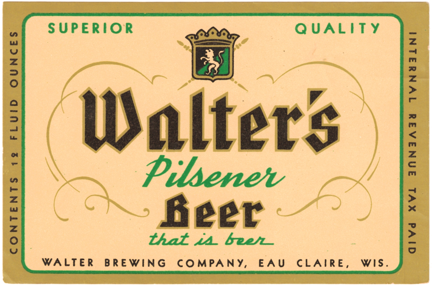 Walter's Pilsener Beer IRTP Label
