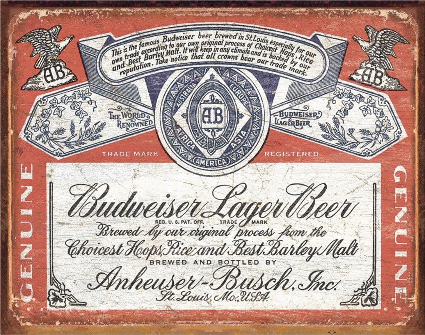 Budweiser Historical Label Metal Sign