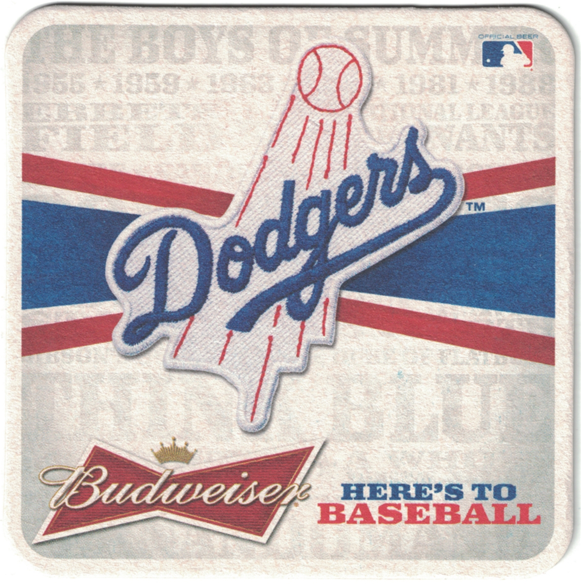 Budweiser Here's To Baseball Los Angeles Dodgers Coaster