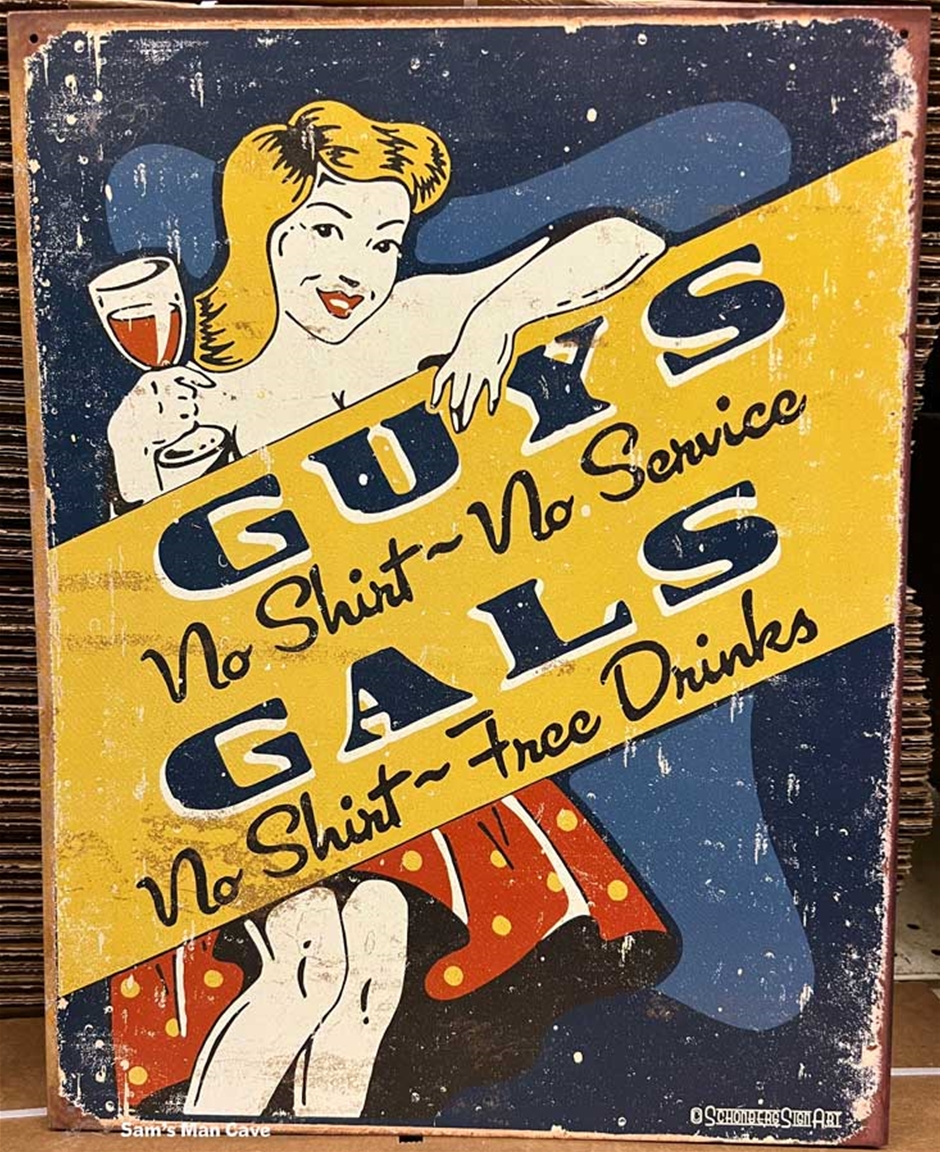 No Shirt Tin Sign