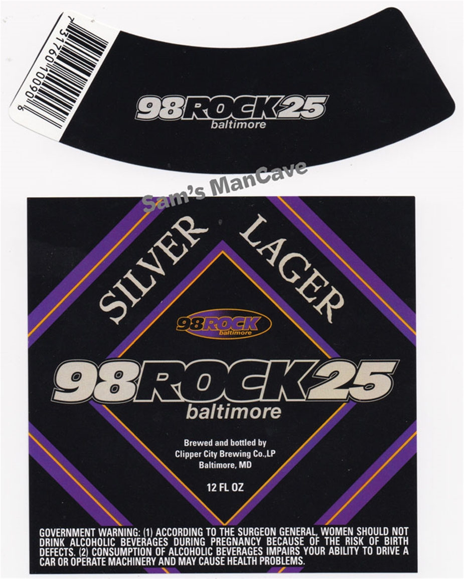 98 Rock 25 Silver Lager Beer Label with neck