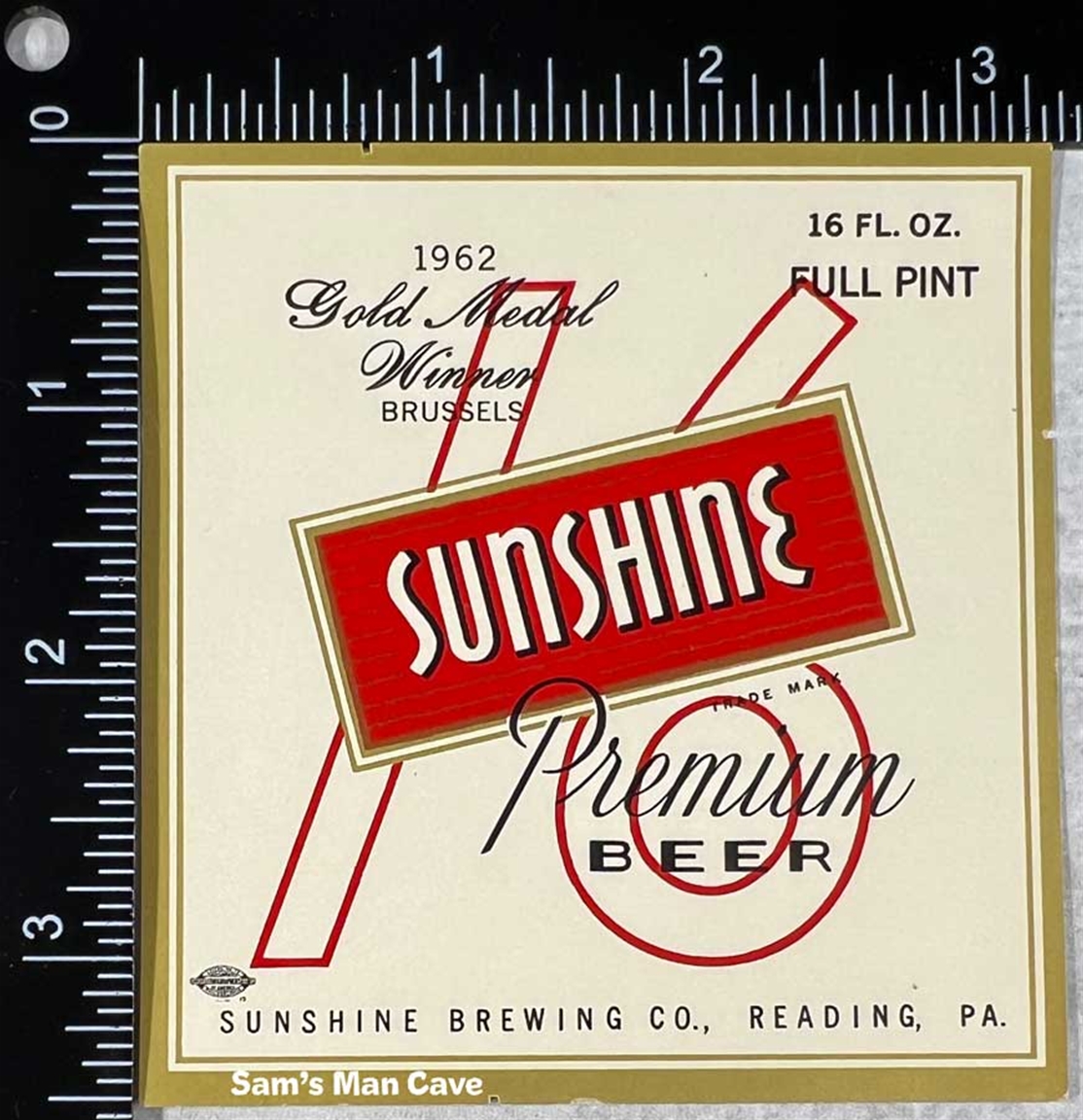 Sunshine Premium Beer 1962 Gold Medal Winner Beer Label