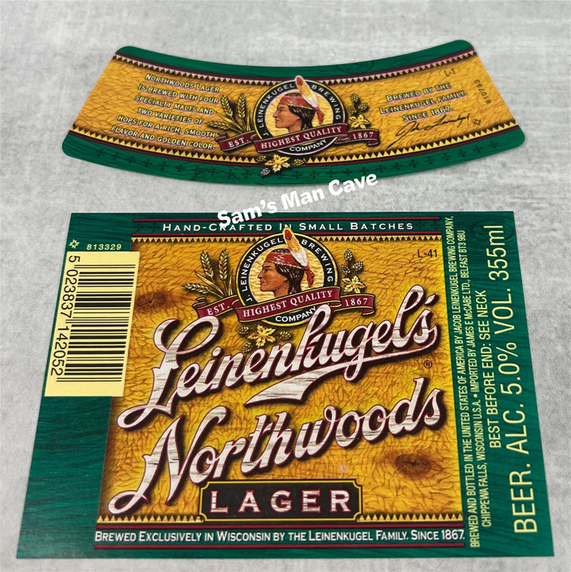 Leinenkugel's Northwoods Lager Beer Label with neck