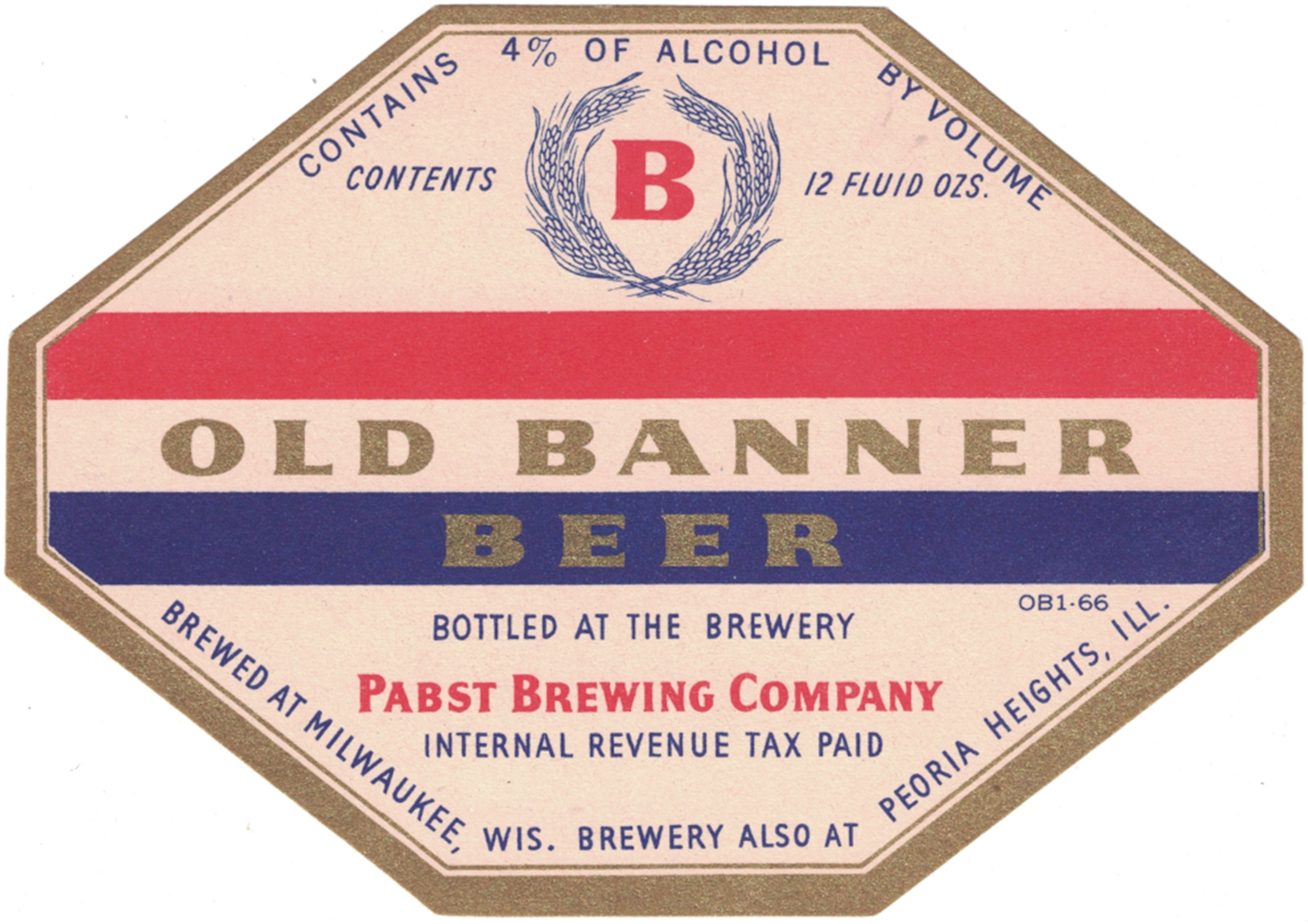 Pabst Blue Ribbon Old Banner Beer IRTP Label