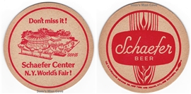 Schaefer Center NY World's Fair Beer Coaster Schaefer Center NY World's Fair Beer Coaster
