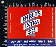 Ehret's Extra Near Beer Label