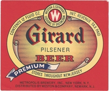 Girard Pilsener Beer IRTP Label