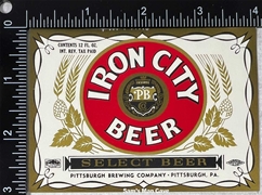 Iron City Beer Select Beer IRTP Label