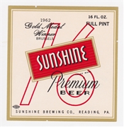 Sunshine Premium Beer 1962 Gold Medal Winner Beer Label