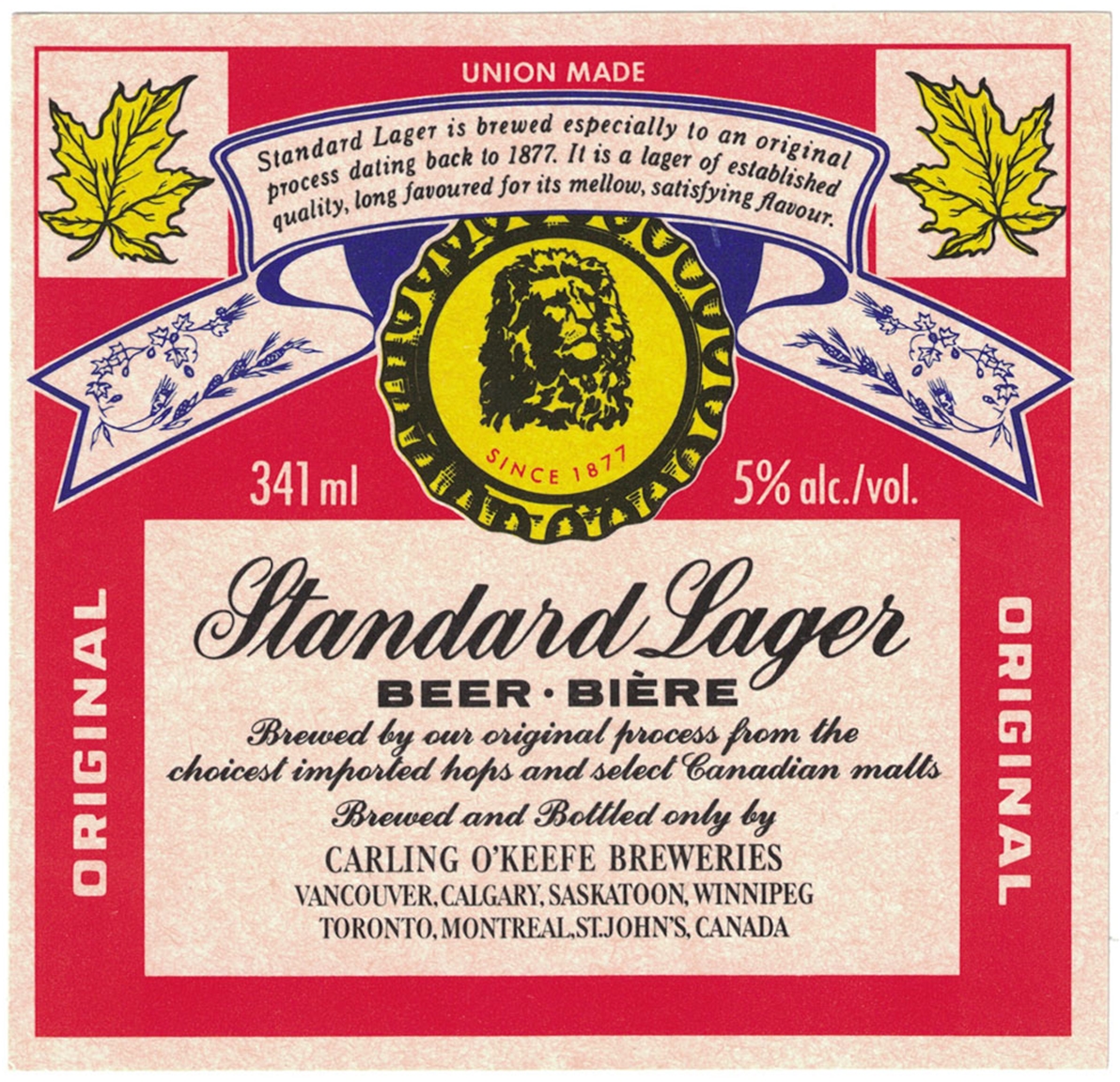 Carling Standard Lager Beer Bière Label