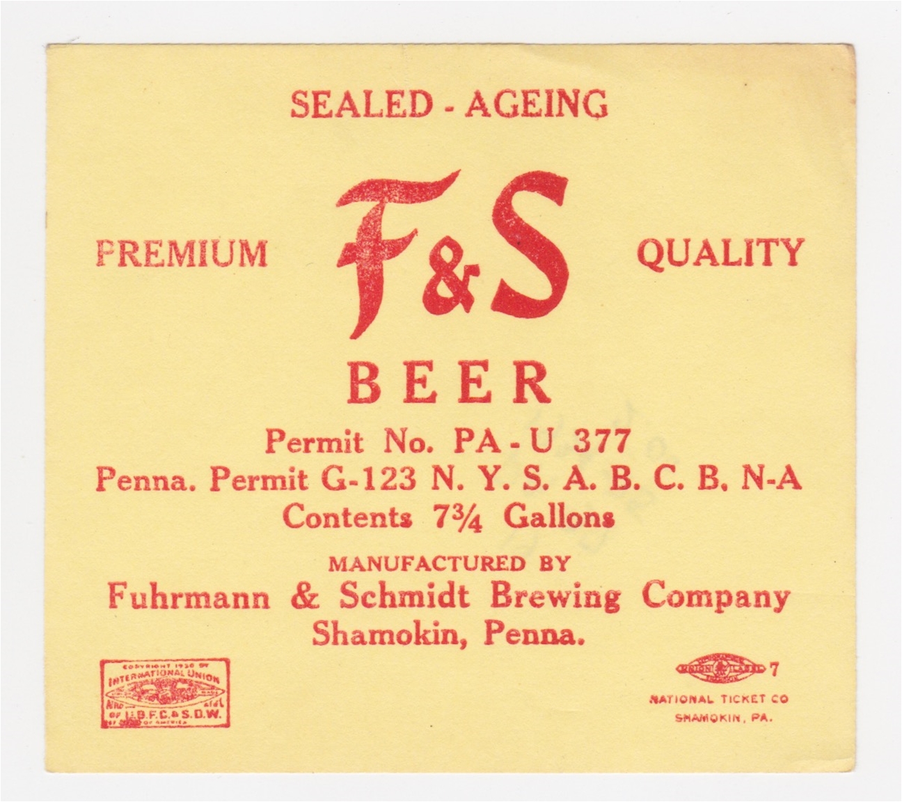 F&S 1/4 Keg U Permit Beer Label