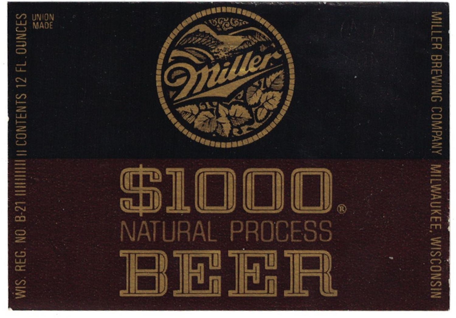 Miller $1000 Natural Process Beer Label